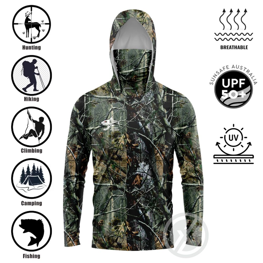 Tee Graphic Print - UPF50+ Angelhemd mit Kapuze, integrierter Gesichtsabdeckung,
