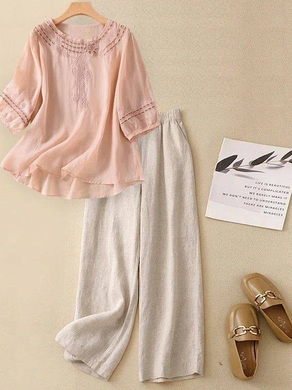 Linen Shirt Breathable - Hochwertiges Baumwoll-Leinen-Set für Damen, modisches Sommer-Set