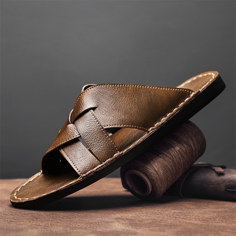 Flip Flop Leather Men - Modische Herren-Hausschuhe aus echtem Leder, Sommer-Sandalen