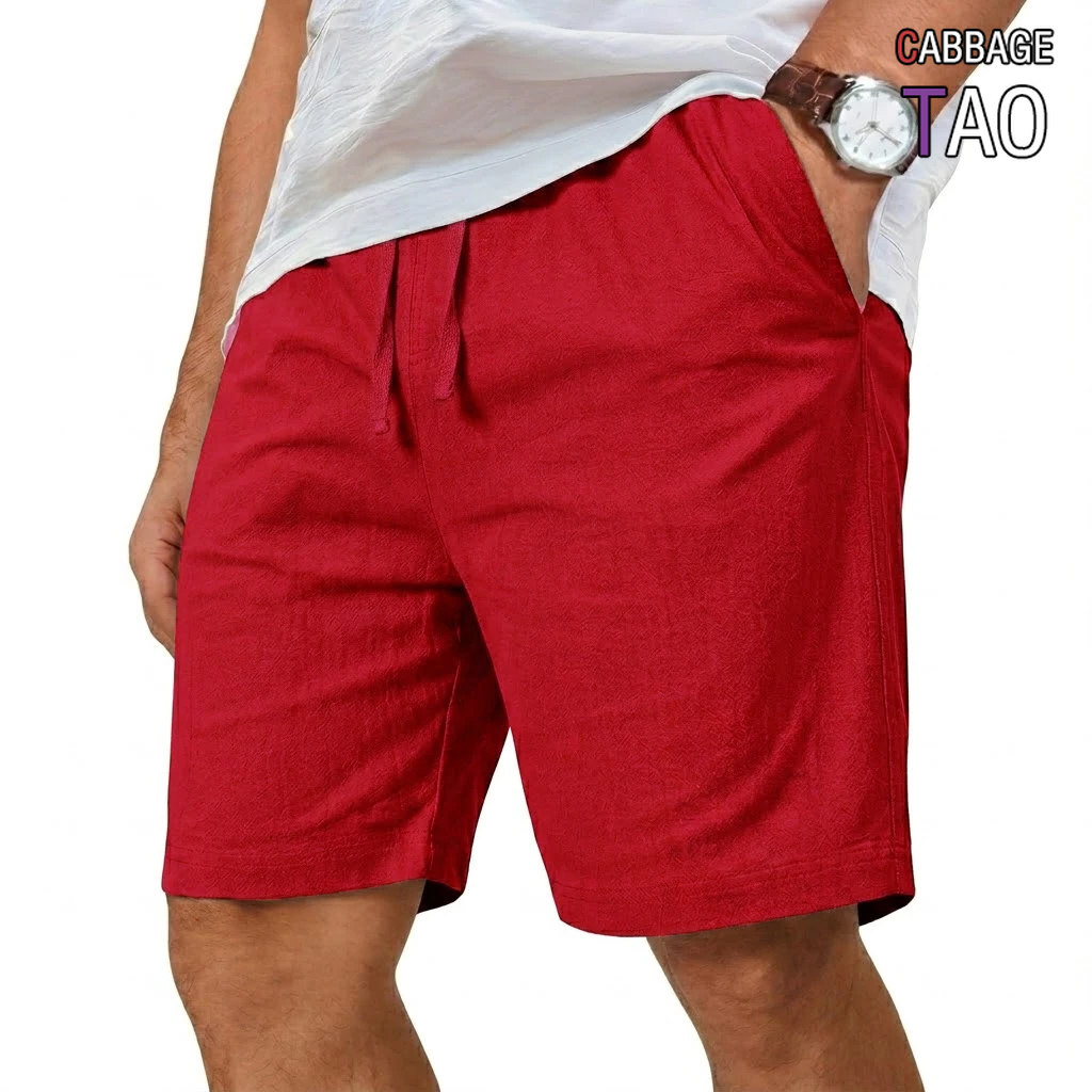 Short Linen Drawstring - Übergroße Baumwoll-Leinen-Shorts, Einfarbige Leichte Lässige Hosen,